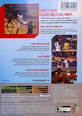 ESPN College Hoops (USA) box cover back